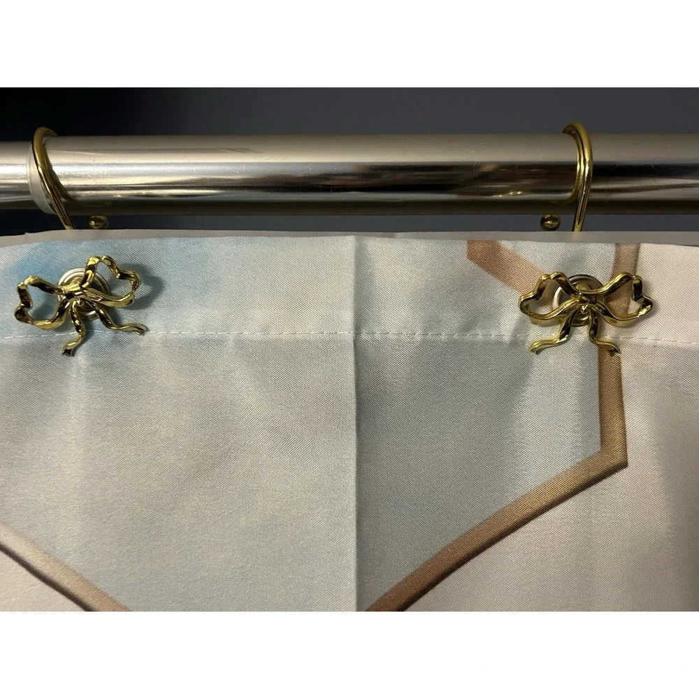 Abstract Blue & Gold Shower Curtain With Bow Golf Hooks Waterproof Bathroom Set